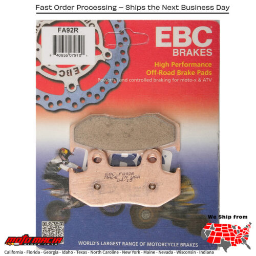 Brake Pads Fa92r Sintered R Series Honda Xr600r 1985-1987 Xl600r 1983
