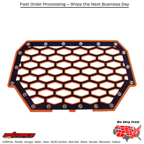 2-Panel Front Grill (Black/Orange) Mpn: Rzr-Fg2-OrFitment Polaris Rzr Xp 1000 Eps 2014 2015 2016Polaris Rzr 900 S 2015 2016 2017Polaris Rzr 900 S Eps 2015 2016 2017Polaris Rzr 900 Trail 2016Polaris Rzr 900 Trail Eps 2016 2015Polaris Rzr Xp 1000 2014 2015 2016