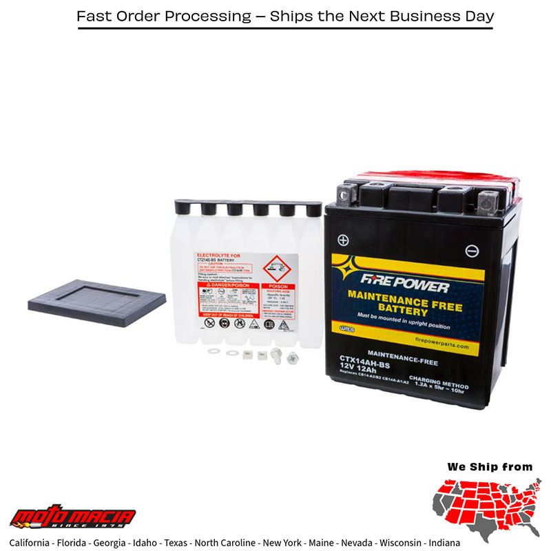 Battery Ctx14ah-Bs Maintenance Free for Polaris Trail Boss 250r/Es 1985-1988