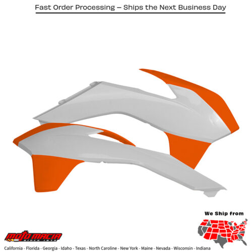 RADIATOR SHROUDS WHITE/ORANGE KTM 350 XC-F 2013-2015 KTM 350 SX-F 2013-2015 KTM 250 SX 2013-2016 KTM 250 SX-F 2013-2015 KTM 250 XC 2013-2016 KTM 250 XC-W 2013-2015 KTM 300 XC 2013-2016 KTM 300 XC-W 2013-2015 KTM 450 SX-F 2013-2015 KTM 250 X