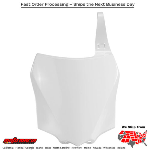 FRONT NUMBER PLATE WHITE Kawasaki KX85 2014-2024 Kawasaki KX100 2014-2021 Kawasaki KX112 2022-2024
