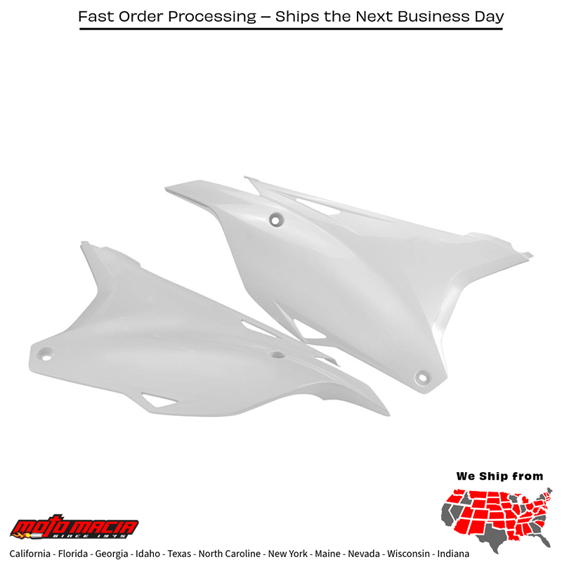 SIDE PANELS WHITE Kawasaki KX85 2001-2024 Kawasaki KX100 2001-2021 Kawasaki KX112 2022-2024 Kawasaki KX80 1998-2000