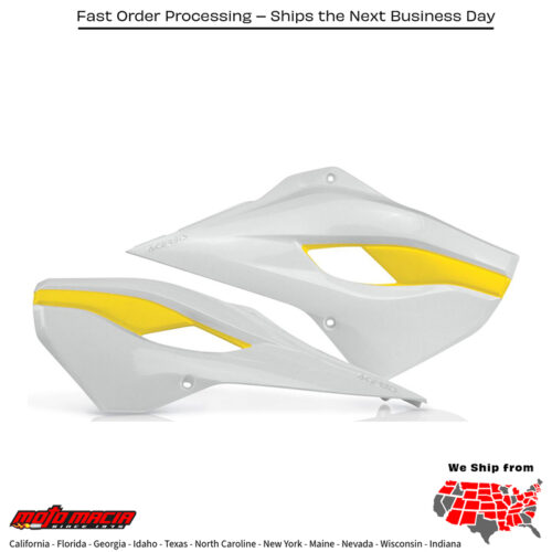 RADIATOR SHROUDS WHITE/YELLOW Husqvarna TC 125 2014-2015 Husqvarna FC 250 2014-2015 Husqvarna FC 350 2014-2015 Husqvarna FC 450 2014-2015 Husqvarna TE 125 2014-2015 Husqvarna TE 300 2014-2015 Husqvarna FE 250 2014-2016 Husqvarna FE 350 2014