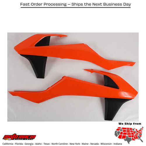 RADIATOR SHROUDS ORANGE/BLACK KTM 350 SX-F 2016-2018 KTM 250 SX-F 2016-2018 KTM 450 SX-F 2016-2018 KTM 125 SX 2016-2018 KTM 150 SX 2016-2018 KTM 350 EXC-F 2016-2019 KTM 500 XCF-W 2016-2016 KTM 350 XCF-W 2016-2016 KTM 250 XC-W 2016-2018 KTM