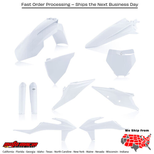 FULL PLASTIC KIT WHITE KTM 450 SX-F 350 SX-F 250 SX-F 250 SX 150 SX 125 SX 450 XC-F 350 XC-F 250 XC-F 450 SX-F Factory Edition 350 XCF-W 300 XC 250 XC 125 XC 2019-2022