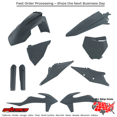 FULL PLASTIC KIT KTM GREY METALLIC KTM 450 SX-F 350 SX-F 250 SX-F 250 SX 125 SX 450 XC-F 350 XC-F 250 XC-F 450 SX-F Factory Edition 150 SX 300 XC 250 XC 125 XC 2019-2022