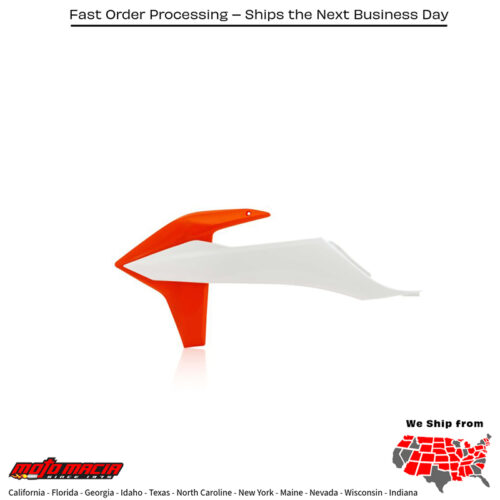 RADIATOR SHROUD WHITE/ORANGE KTM 300 XC-W TPi 2019-2021 KTM 450 SX-F 2019-2022 KTM 350 SX-F 2019-2022 KTM 250 SX-F 2019-2022 KTM 250 SX 2019-2022 KTM 150 SX 2019-2022 KTM 125 SX 2019-2022 KTM 450 XC-F 2019-2022 KTM 350 XC-F 2019-2022 KTM 25