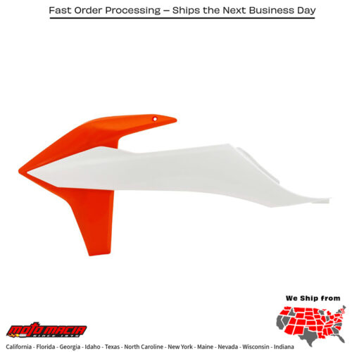 RADIATOR SHROUD WHITE/ORANGE KTM 450 SX-F 2019-2022 KTM 350 SX-F 2019-2022 KTM 250 SX-F 2019-2022 KTM 250 SX 2019-2022 KTM 150 SX 2019-2022 KTM 125 SX 2019-2022 KTM 450 XC-F 2019-2022 KTM 350 XC-F 2019-2022 KTM 250 XC-F 2019-2022 KTM 300 XC