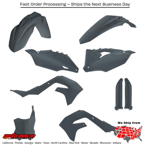 FULL PLASTIC KIT  GREY METALLIC Kawasaki KX250F KX450F KX250X KX450X 2019-2024