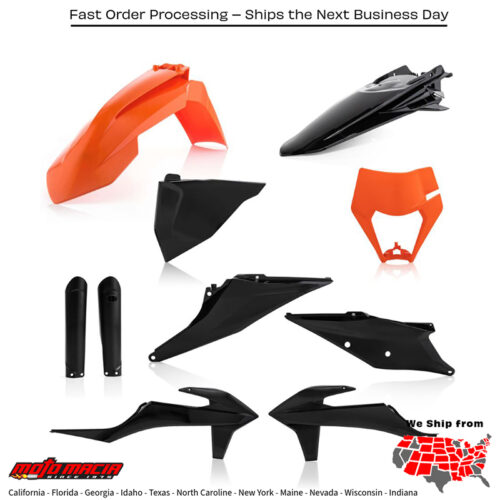 FULL PLASTIC KIT ORANGE/BLACK KTM KTM 500 EXC-F 500 XCF-W 350 XCF-W 350 EXC-F 450 EXC-F 150 XC-W 250 XC-W 300 XC-W 450 XCF-W 250 EXC-F 300 EXC 250 EXC 2020-2023