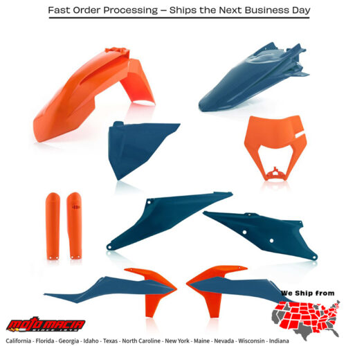 FULL PLASTIC KIT KTM ORANGE/DARK BLUE KTM 500 EXC-F 500 XCF-W 350 XCF-W 300 XC-W TPi 250 XC-W TPi 150 XC-W TPi 350 EXC-F 450 EXC-F 150 XC-W 250 XC-W 300 XC-W 450 XCF-W 250 EXC-F 300 EXC 250 EXC 2020-2023