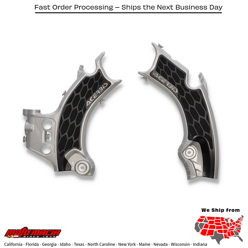 X-GRIP FRAME GUARDS SILVER/BLACK Honda CRF450RX CRF450R W.E. CRF450R CRF250R CRF250RX 2021-2024