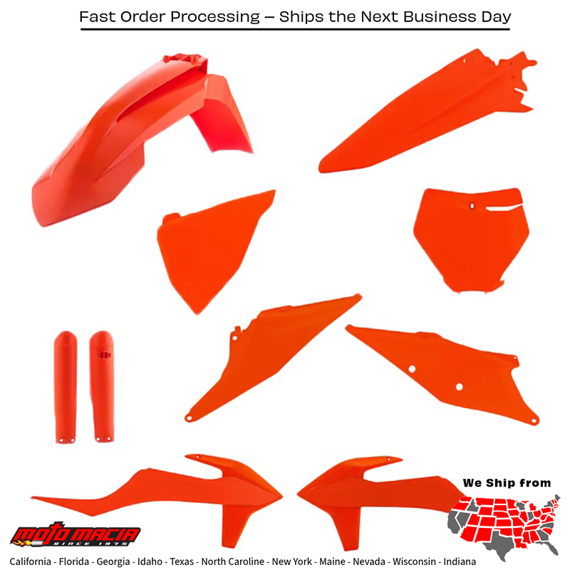 FULL PLASTIC KIT KTM ORANGE KTM 450 SX-F Factory Edition 250 SX-F Factory Edition 250 SX-F 350 SX-F 450 SX-F 125 SX 250 SX 300 SX 250 XC 250 XC-F 300 XC 350 XC-F 450 XC-F 125 XC 150 SX 2022-2024