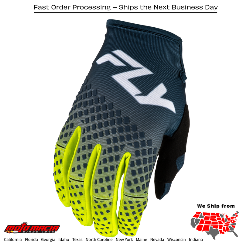 El título completo sería: "Kinetic Fade Gloves Navy/Hi-Vis/White"