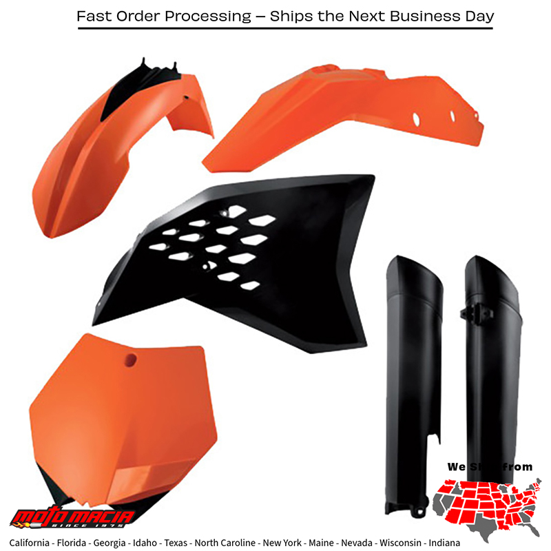 PLASTIC KIT ORANGE KTM 150 XC 2008-2010 KTM 250 SX 2007-2010 KTM 250 SX-F 2007-2010 KTM 250 XC 2008-2010 KTM 300 XC 2008-2010 KTM 450 SX-F 2007-2010 KTM 200 Xc 2008-2009 KTM 250 XC-F 2008-2010 KTM 450 XC-F 2008-2010 KTM 505 Xc-F 2008-2009 KTM 144 Sx 2007-2