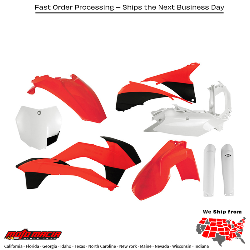 FULL PLASTIC KIT FLUORESCENT ORANGE/WHITE KTM 350 XC-F 2015-2015 KTM 150 XC 2015-2015 KTM 350 SX-F 2015-2015 KTM 250 SX 2015-2015 KTM 250 SX-F 2015-2015 KTM 250 XC 2015-2015 KTM 300 XC 2015-2015 KTM 450 SX-F 2015-2015 KTM 250 XC-F 2015-2015 KTM 450 XC-F 20