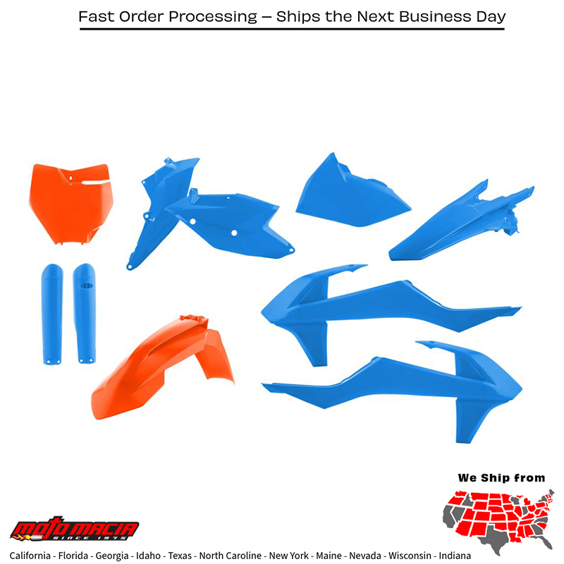 FULL PLASTIC KIT ORANGE/BLUE KTM 250 SX-F Factory Edition 350 XC-F 450 SX-F Factory Edition 350 SX-F 250 SX-F 450 SX-F 250 XC-F 450 XC-F 125 SX 150 SX 2015-2018