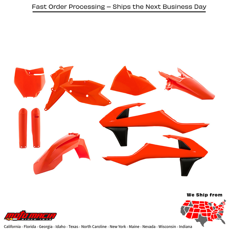 FULL PLASTIC KIT FLUORESCENT ORANGE KTM 250 SX-F Factory Edition 350 XC-F 450 SX-F Factory Edition 350 SX-F 250 SX-F 450 SX-F 250 XC-F 450 XC-F 125 SX 2015-2018