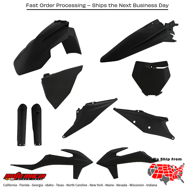 FULL PLASTIC KIT KTM BLACK METALLIC KTM 450 SX-F 350 SX-F 250 SX-F 250 SX 125 SX 450 XC-F 350 XC-F 250 XC-F 450 SX-F Factory Edition 150 SX 300 XC 250 XC 125 XC 2019-2022