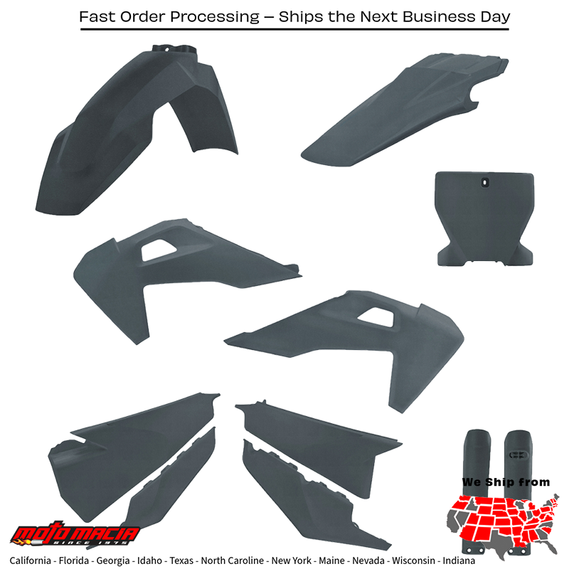 FULL PLASTIC KIT HUS GREY METALLIC Husqvarna FX 350 FX 450 TC 125 TC 250 FC 250 FC 350 FC 450 FC 450 Rockstar Edition 2019-2022