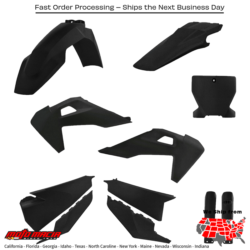FULL PLASTIC KIT HUS BLACK METALLIC Husqvarna FX 350 FX 450 TC 125 TC 250 FC 250 FC 350 FC 450 FC 450 Rockstar Edition 2019-2022