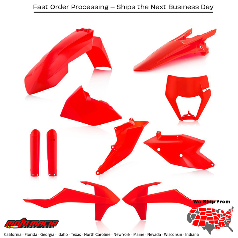 FULL PLASTIC KIT FLO-ORANGE KTM 150 XC-W 350 EXC-F 250 XC-W 500 EXC-F 300 XC-W 450 EXC-F 250 XC-W TPi 300 XC-W TPi 250 EXC-F 2017-2019