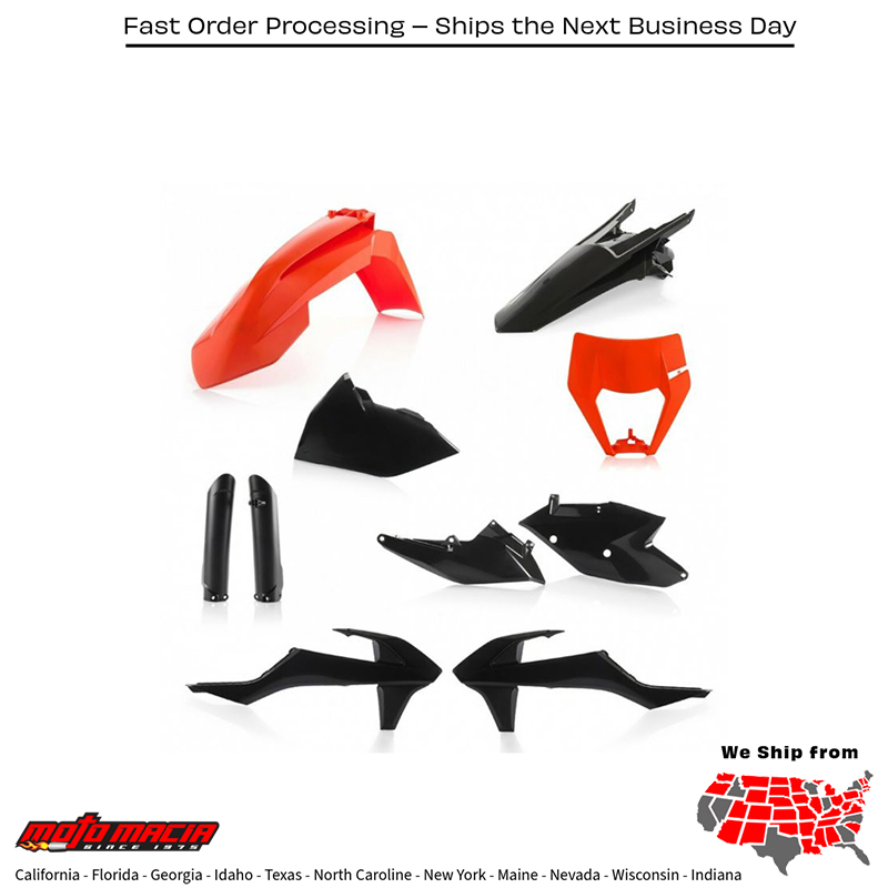 FULL PLASTIC KIT ORANGE/BLACK KTM KTM 150 XC-W 350 EXC-F 250 XC-W 500 EXC-F 300 XC-W 450 EXC-F 250 XC-W TPi 300 XC-W TPi 250 EXC-F 2017-2019 - Image 2