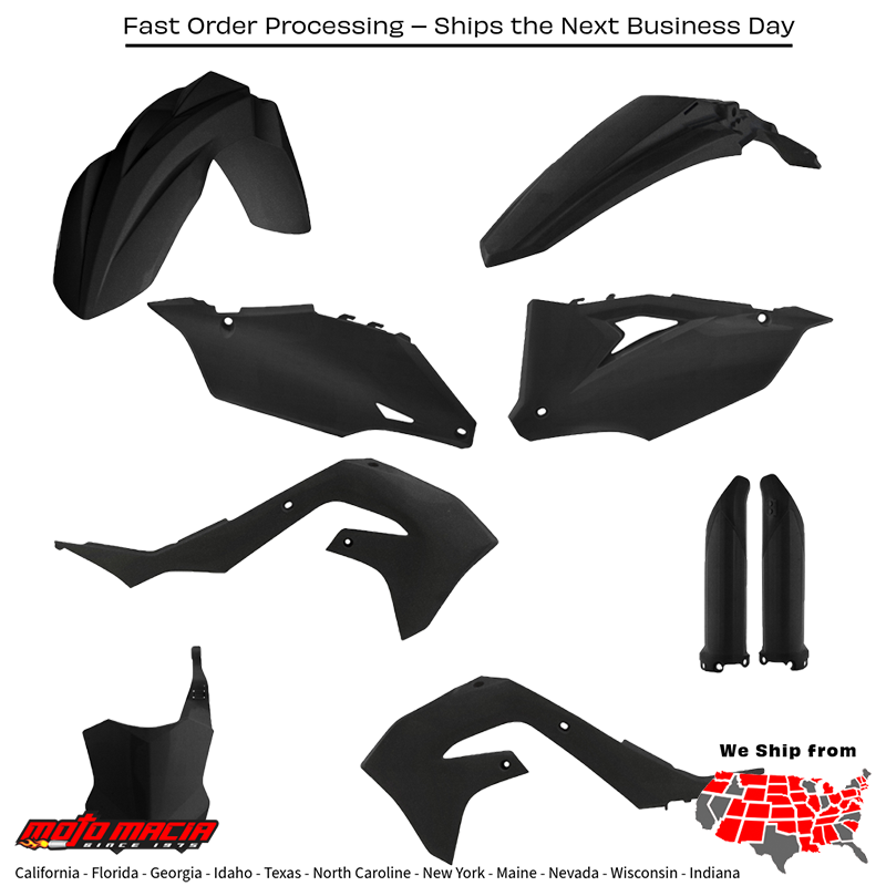 FULL PLASTIC KIT BLACK METALLIC Kawasaki KX250F KX450F KX250X KX450X 2019-2024