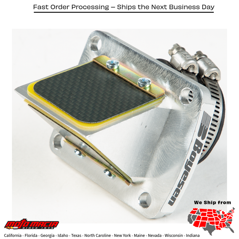 BOYESEN engineers embarked on a mission to create a new lineage of aerodynamic intake technology by refining the primary performance factors required to increase peak horsepower through design innovation: Aerodynamic Surface Optimization, Model-Specific Reed Petal Tensioning, Material Fuel Resistance, and Multi-Stage Reed Timing. Together, these innovations create a new technological benchmark in intake performance.